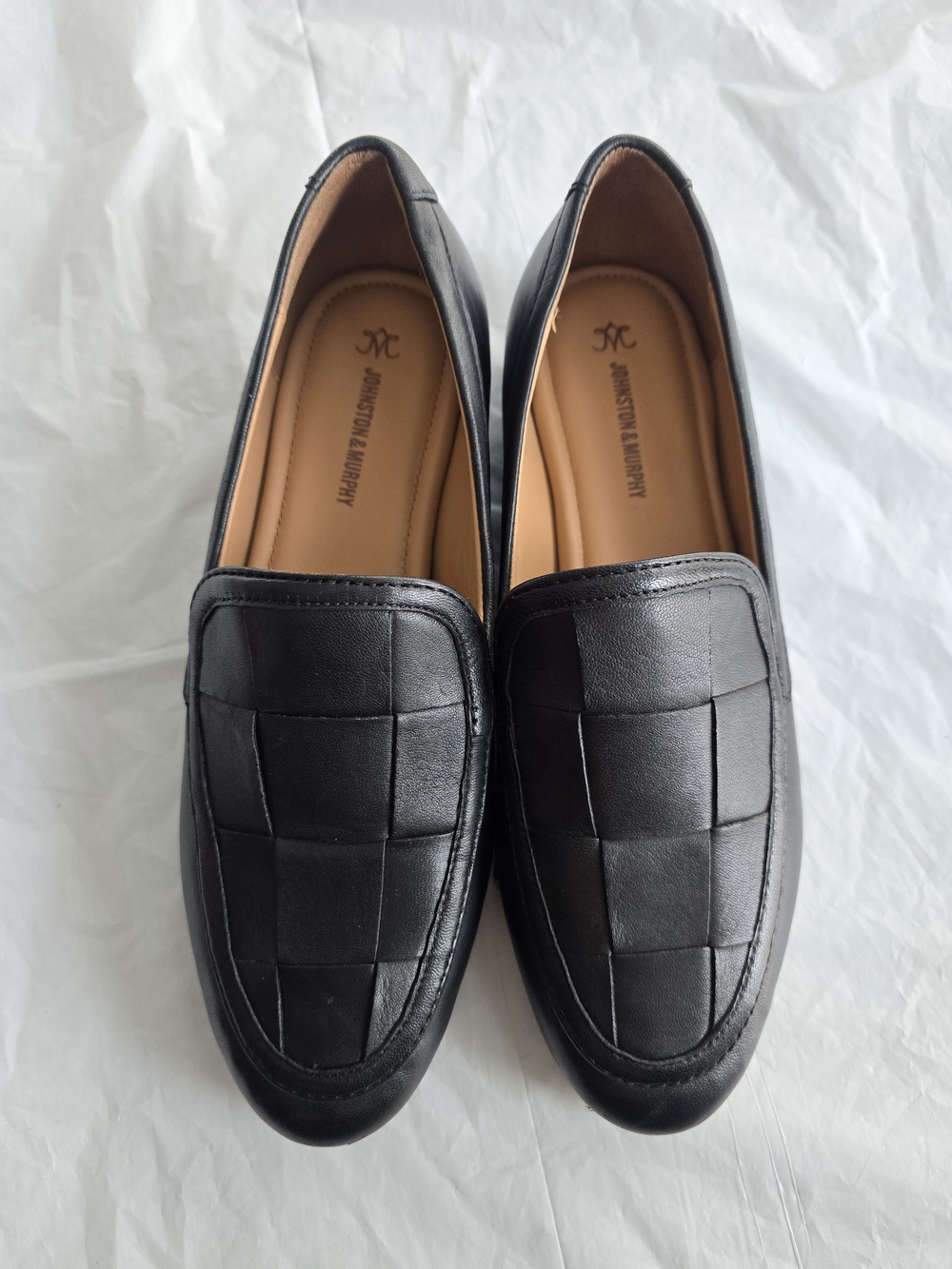 Johnston & Murphy Black Woven Leather Loafers